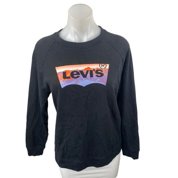 Levi's Women's Black Logo Spellout Graphic Long Sleeve Sweater Sweatshirt Top S - Picture 1 of 6